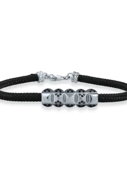 Bratara cu snur negru si detalii din argint pentru barbati