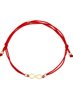 Bratara cu snur si charm infinit din aur galben de 14K