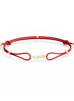 Bratara cu snur si charm stelute din aur galben de 14K