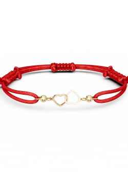 Bratara cu snur si pandantiv inimioare din aur galben