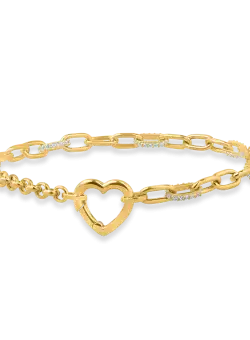 Bratara cu zale si pandantiv inima din aur galben
