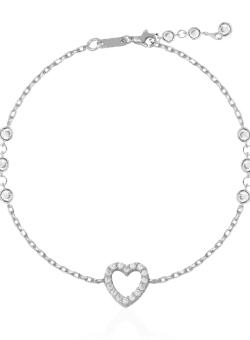 Bratara din aur alb cu pandantiv inima cu zirconia
