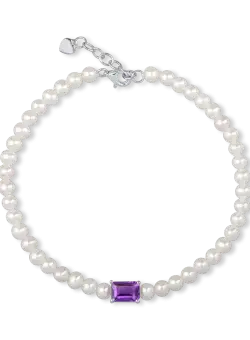 Bratara din aur alb cu perle de cultura de 23.04ct si ametist de 0.9ct