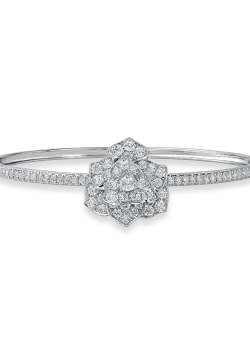Bratara fixa cu floare din aur alb si diamante de 2.1ct