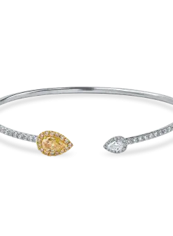 Bratara fixa deschisa din aur alb cu diamante galbene si incolore de 1.2ct