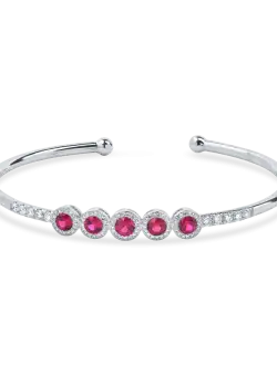 Bratara fixa deschisa din aur alb cu rubine si diamante de 1.8ct