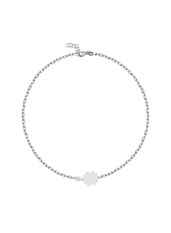 Bratara pentru copii cu trifoi din aur alb de 14K cu diamant de 0.02ct