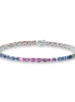 Bratara tennis din aur alb cu safire multicolore de 10.9ct