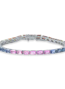Bratara tennis din aur alb cu safire multicolore de 11.8ct