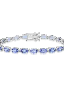 Bratara tennis din aur alb de 14K cu tanzanite de 10.66ct si diamante de 0.25ct