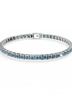 Bratara tennis din aur alb de 18K cu diamante albastre de 2.15ct