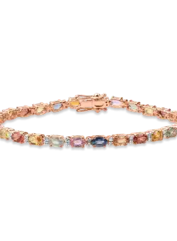 Bratara tennis din aur roz de 18K cu safire multicolore de 8.02ct si diamante de 0.28ct