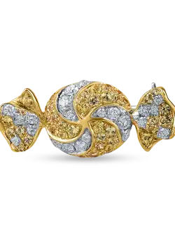 Brosa bomboana din aur alb-galben cu diamante de 0.3ct si safire galbene de 0.5ct