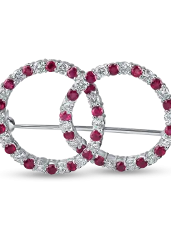 Brosa cercuri din aur alb cu diamante de 2.5ct si rubine de 1.6ct