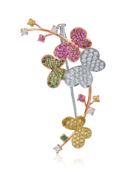 Brosa cu fluturi din aur alb-roz-galben cu pietre pretioase si semipretioase de 2.3ct