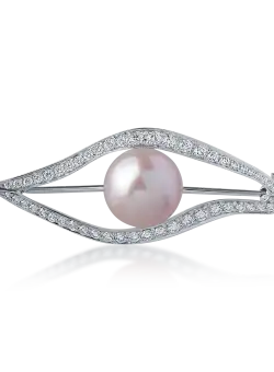 Brosa din aur alb cu perla de cultura de 1ct si diamante de 0.68ct
