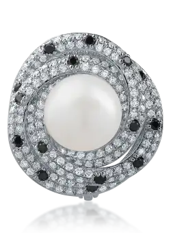 Brosa din aur alb cu perla de cultura de 4.3ct si diamante de 0.7ct