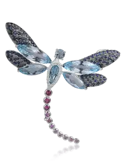 Brosa din aur alb cu pietre pretioase si semipretioase de 16.73ct