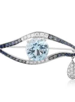 Brosa din aur alb de 18K cu pietre pretioase si semipretioase de 5.92ct