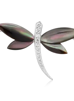 Brosa din aur alb de 18K cu sidef de 5.3ct si diamante de 0.23ct