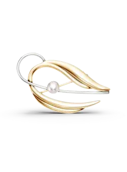 Brosa din aur alb-galben cu perla sintetica