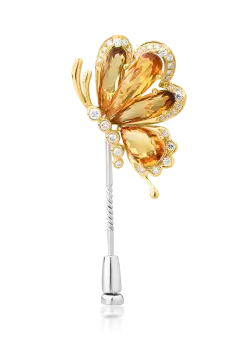 Brosa din aur alb-galben de 18K cu pietre pretioase si semipretioase de 5.5ct