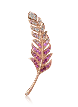 Brosa din aur alb-roz cu pietre pretioase si semipretioase de 1ct