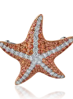 Brosa din aur alb-roz cu safire portocalii de 2.51ct si diamante de 1.01ct