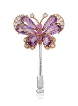 Brosa din aur alb-roz de 18K cu pietre pretioase si semipretioase de 5.96ct