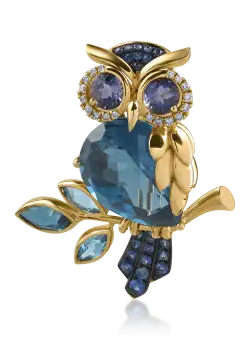 Brosa din aur galben cu pietre pretioase si semipretioase de 12.09ct