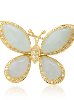 Brosa din aur galben de 18K cu prehnite de 15.086ct si diamante de 0.299ct