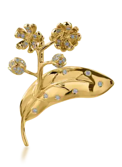 Brosa floare din aur galben cu diamante de 0.23ct