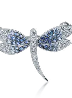 Brosa fluture din aur alb cu safire albastre de 0.51ct si diamante de 0.27ct