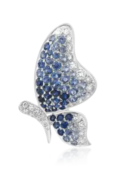 Brosa fluture din aur alb de 18K cu pietre pretioase de 1.51ct
