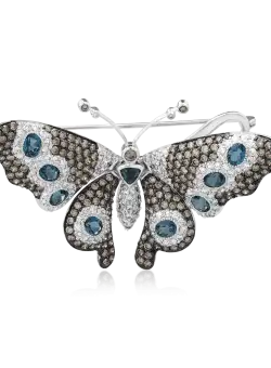 Brosa fluture din aur alb de 18K cu pietre pretioase si semipretioase de 10.69ct