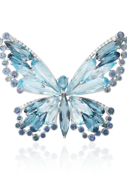 Brosa fluture din aur alb de 18K cu pietre pretioase si semipretioase de 24.55ct