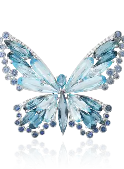 Brosa fluture din aur alb de 18K cu pietre pretioase si sempiretioase de 23.55ct