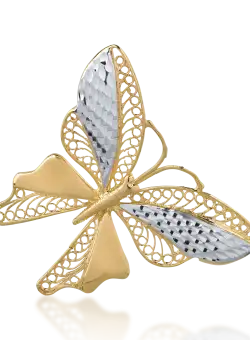 Brosa fluture din aur alb-galben de 14K