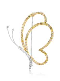 Brosa fluture din aur alb-galben de 18K cu fancy diamonds de 1.54ct si diamante de 0.31ct