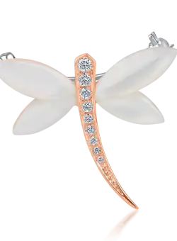 Brosa fluture din aur alb-roz cu sidef de 2.6ct si diamante de 0.11ct