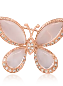 Brosa fluture din aur roz de 18K cu quartz roz de 13.646ct si diamante de 0.334ct