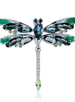 Brosa libelula din aur alb cu pietre pretioase si semipretioase de 8.33ct