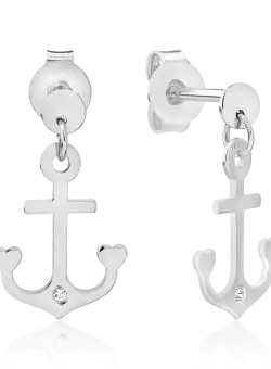 Cercei ancora din aur alb de 14K