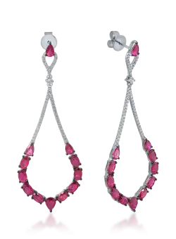 Cercei candelabru din aur alb cu rubine de 6ct si diamante de 0.5ct