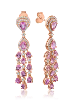 Cercei candelabru din aur roz cu safire de 4.2ct si diamante de 0.8ct