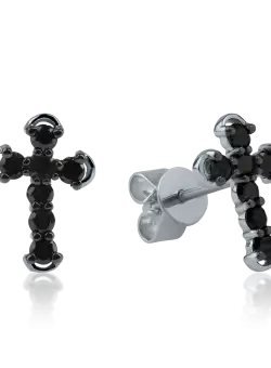 Cercei cruce din aur alb cu diamante negre de 0.36ct