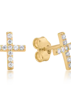 Cercei cruciulite din aur galben de 14K