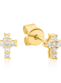 Cercei cruciulite din aur galben de 18K cu diamante de 0.086ct