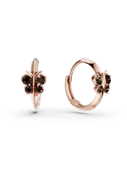 Cercei cu fluturasi din aur roz si zirconii maro pentru copii