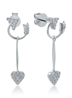 Cercei cu inima din aur alb cu diamante de 0.35ct